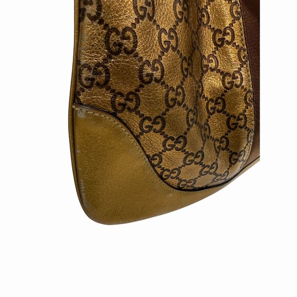 Gucci Metallic Gold Leather Web Jackie O Bouvier Medium Hobo Shoulder Bag - Picture 4 of 7